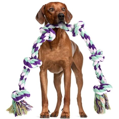 Corde de Jouet Chien Indestructible 105cm Grand 6-Nœuds Corde Chien 100% Coton Jouets à Mâcher Chiens Jouet Interactif pour Nettoyage des Dents