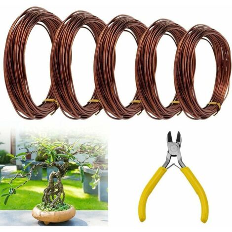 5 Rouleaux Fil Aluminium Bonsaï 1,0/1,5/2,0mm Fil Ligature Bonsai Anodisé 10M Anti-Corrosion Bonsaï Arbre Fil avec Pince Coupante pour Entretien de Bonsai Travail Manuel Jardinage - Marron (1/5)