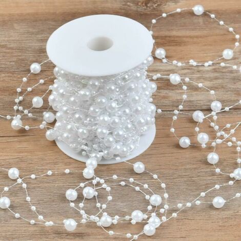 Guirlande de perles artificielles pour sapin de Noël, 5 m (blanc