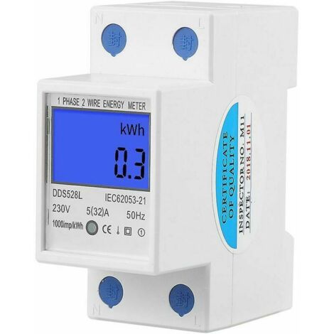 532a 230v 50hz Lcd Rétroéclairage Monophasé Compteur D'énergie Watt Kwh Mètre Din Rail Montage (1/5)