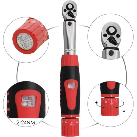 Jeu 15 Pièces Clé Dynamométrique 1/4" 2-24Nm Pour Vélo - Kit Précision Avec Rallonge Et Embouts