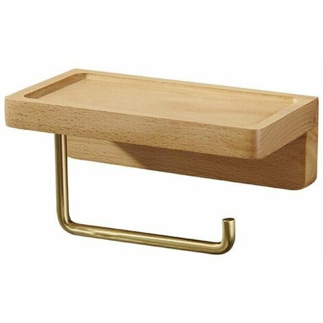Devidoir Porte Papier Toilette Double Installation Bois Massif Hêtre Dérouleur Support Papier WC Mural Auto-adhésif Coins Arrondis Porte Rouleau de Papier Décor pour la Salle de Bain Cuisine(H (1/4)
