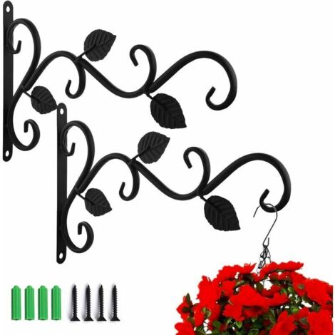 2 Pièces Suspension Mural Crochet Plante avec Vis Support Crochet Plante Lanterne Mangeoires d'oiseaux Panier de Jardin en Métal pour Décoration de Jardin Balcon (Feuilles) (1/5)