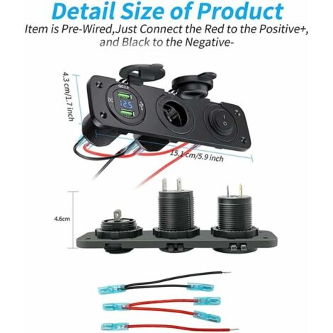 Double USB 12V Allume-Cigare QC3.0 120W Avec Interrupteur Et Voltmètre LED - Chargeur Voiture Camion