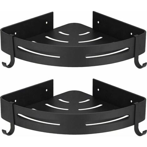 Etagére Douche d'angle Noir sans Perage Rangement Salle de Bain Douche Accessoire Salle de Bain Support Porte Savon Douche Aucun Antirouille en Aluminium Lot de 2 avec Crochets (1/4)