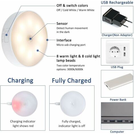 Veilleuses LED à Capteur De Mouvement Secrui - Rechargeables USB Pour Intérieur