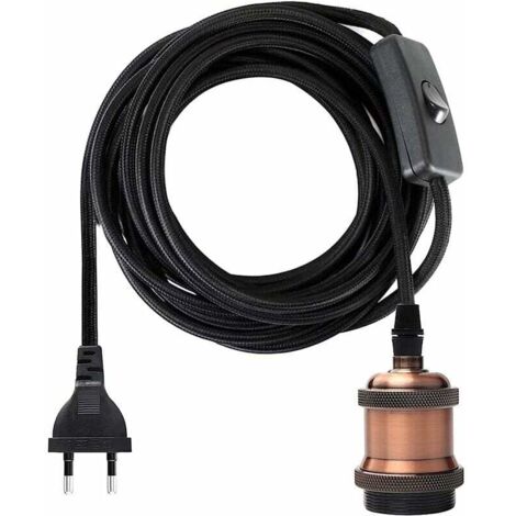 Douille E27 avec Interrupteur. Fil électrique en Tissu de Câble de 3.5 mètres pour Douille Ampoule/ Edison retro suspension Luminair/ Lampe Créative. Adaptateur de Lampe Vintage Cuivre Rouge (1/5)