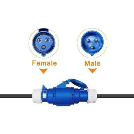 Adaptateur Fiche Schuko Femelle Vers Prise CEE 16A 230V - IP44, Bleu, Pour Camping-car/caravane, Neuf