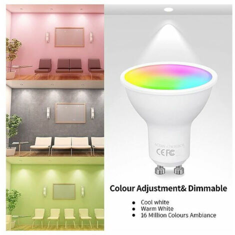 Lot De 5 Ampoules Connectées WiFi GU10 RGB - 4.7W Équivalent 50W - Dimmables Multicolores 2700-6500K - Compatible Alexa Google Home