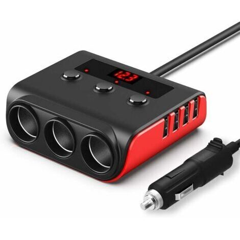 Chargeur de voiture USB, charge rapide, adaptateur allume-cigare, 12 V/24 V, 3,6 A, 100 W, 4 ports USB, répartiteur, 3 prises avec surveillance de la tension, 3 interrupteurs séparés, fusible remplaça (1/5)
