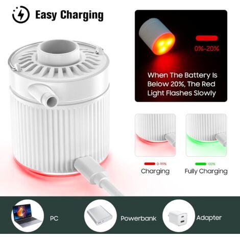Pompe à Air Électrique Portable USB - Sans Fil - 200L/min - Pour Matelas, Bouées, Ballons - Avec Lumières LED