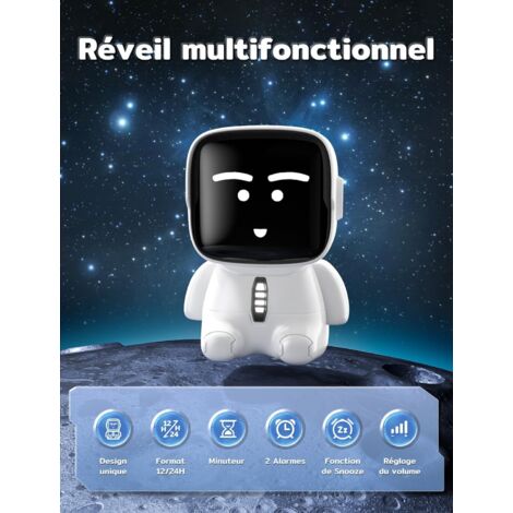 Réveil Enfant Avec Emojis, Veilleuse Et Bluetooth - Double Alarme, Design Robot, Cadeau Fun