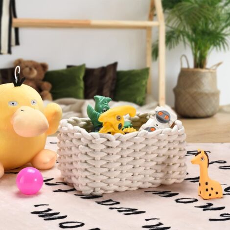 Lot 2 Paniers Tressés Coton Blanc – Mini Paniers Rangement Carrés – Chambre Bébé, Salle De Bain, Jouets, Déco Naturelle