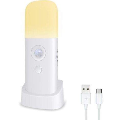 Veilleuse LED rechargeable pour adultes, 2000 mAh, détecteur de mouvement pour l'intérieur, 5 niveaux de luminosité réglables (lumière chaude) (1/5)