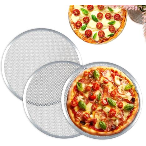 Lot de 3 Grille à Pizza 33 CM, Plaque à Pizza en Aluminium, Plat Pizza Rond pour Pizza, Grille de Barbecue (1/5)