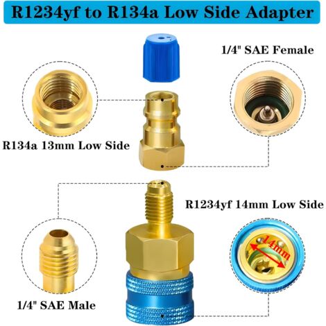 Lot De 2 Adaptateurs En Laiton R134A Vers R1234YF - Connexion Réglable Haute/basse Pression, Anti-fuite - 8