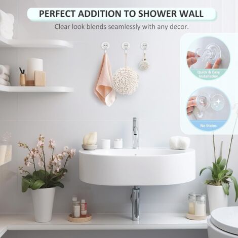 4 Crochets Ventouse Salle De Bain Eolax – Acier Inoxydable, Sans Perçage, Pour Verre, Carrelage, Nickel Brossé - 9