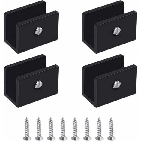 en Alliage d'Aluminium, Pour Verre de 8 à 10 mm d'Épaisseur,Pince à Verre, 4 Pièces de Support d’Étagère en Verre, Support Tablette Verre Noir, Fixation Tablette Verre Réglable