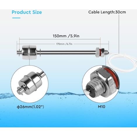 Interrupteur à Flotteur Acier Inoxydable M10 - Capteur Niveau Eau AC/DC 220V Pour Réservoir Piscine