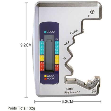 Testeur Universel De Piles – Pour AA, AAA, C, D, 9V, Piles