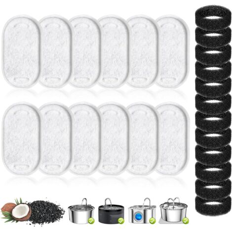 Lot De 12 Filtres Pour Fontaine à Eau Chat (6 Charbon + 6 Mousse) - Compatible 3.2L/2L