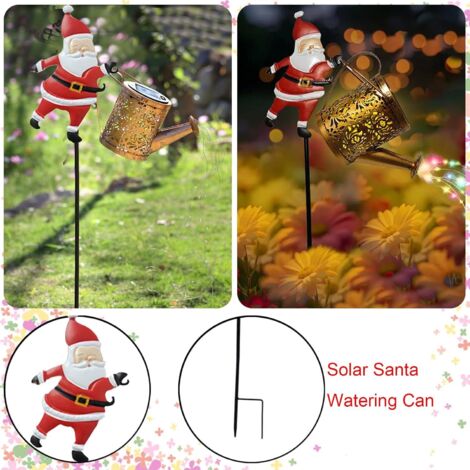 Arrosoir Solaire Décoratif Père Noël - Lumière Colorée Effet Fontaine - Décoration De Noël Extérieure Pour Jardin Et Terrasse