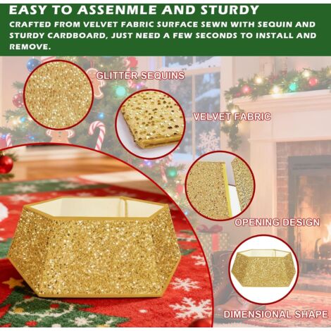 Jupe De Sapin De Noël à Paillettes - Cache Pied Arbre De Noël, Panier Décoratif Blanc, Élégant Et Pratique