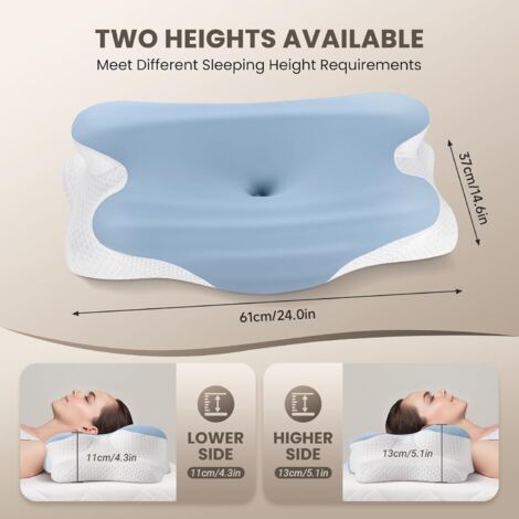 Oreiller Cervical Ergonomique Memory (40x60 Cm) - Mousse à Mémoire De Forme, Gris, Housse Polyestère
