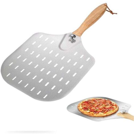 Pelle à pizza perforée en acier inoxydable 36x31cm – Poignée amovible anti-brûlure – Réduit la friction pour une cuisson croustillante (1/5)
