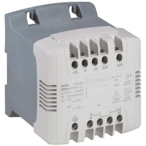 Transformateur de commande et sécurité à connexion à vis primaire 230V à 400V et secondaire 24V à 48V - 400VA - LEGRAND