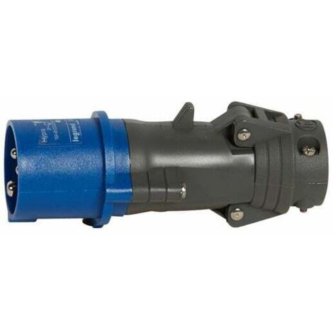 Legrand – Fiche mobile droite Hypra IP44 16A – 200V à 250V – 2P+T – plastique bleu pour environnements industriels – Borne à vis – Droit