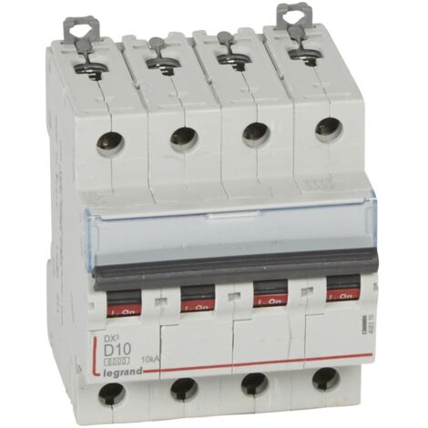 Legrand – Disjoncteur tétrapolaire 10A 6000A – Courbe D – 4 pôles – Bornes à vis pour connexion facile – Installation rapide
