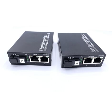 Elfcam Glasfaser-Ethernet-Konverter – 2er-Set – SC Singlemode, 2× SFP-Ports + 2× RJ45-Ports, bis zu 20 km – Inkl. SFP-Modul