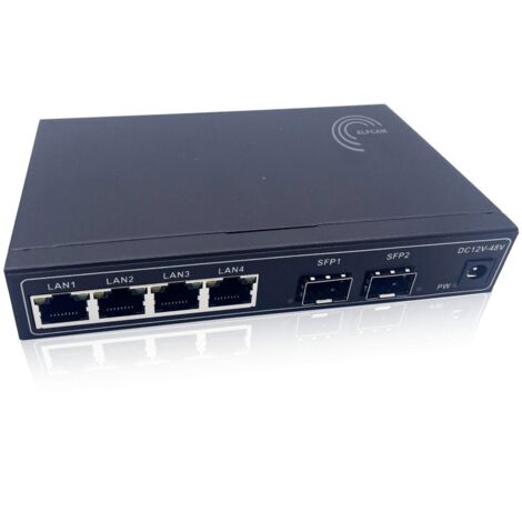 Elfcam Unmanaged Glasfaser-Switch 1 Gb – 2× SFP 1G + 4× RJ45 1000 Mbps – Plug & Play