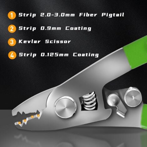 Elfcam - 4-in-1 Glasfaser-Abisolierer mit Kevlar-Schere, FTTH Profiwerkzeug für Techniker
