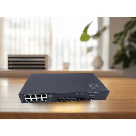 Elfcam Glasfaser-Switch 1G – 8x SFP & 8x RJ45 10/100/1000 Mbit/s – Unmanaged, Plug & Play – Robustes Metallgehäuse für zuverlässige Netzwerkinstallationen
