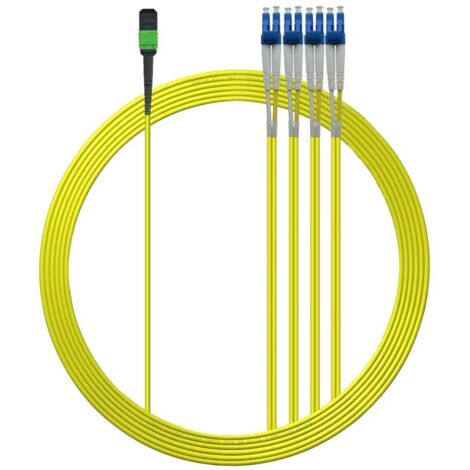 Elfcam MPO/APC-zu-LC/UPC LWL-Breakout-Kabel 20M – 8 Fasern OS2 9/125 µm, Monomode Typ B, 3,0 mm LSZH, ohne Pin – Kompatibel mit 40G/100G/200G/400G/800G/1,6T Netzwerken
