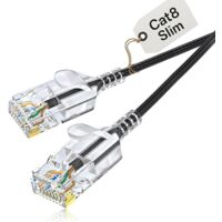 Elfcam Slim Ethernetkabel RJ45 Cat 8 S/FTP 2m Rund Schwarz – 32AWG, 2000 MHz, 40 Gbps – Hochgeschwindigkeits-LAN-Kabel mit hochwertigen Steckern