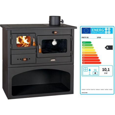 Stufa a legna con forno Prity 1P34 – 10,1 kW, Nero Grafite, Classe A, Piano Cottura in Metallo