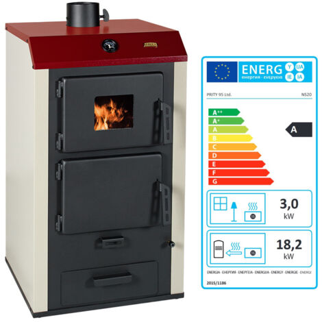 Stufa a Legna con Caldaia Prity NS20 – 18,2 kW Acqua + 3 kW Aria – Classe Energetica A – Uscita Fumi Ø150 mm – Riscaldamento fino a 100 m²