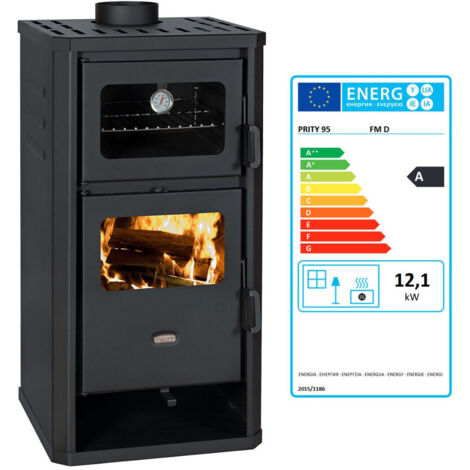 Stufa a legna con forno Prity FM D – 12,1 kW, Nero Grafite, Classe A, Forno con Termometro Integrato