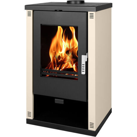 Stufa a Legna Verso Theia - 9 kW Pannelli Laterali Verniciati Avorio e Design Contemporaneo