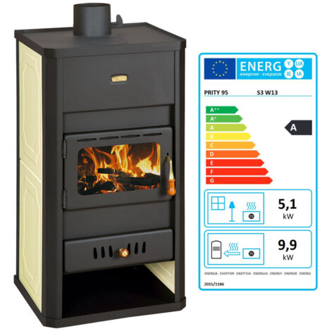 Termostufa a legna Prity S3 W13 – 15 kW, Nero Grafite, Caldaia Integrata da 16 L, Classe A