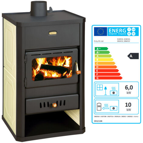 Termostufa a legna Prity S1 W10 – 13,3 kW, Nero Grafite, Caldaia Integrata da 14 L, Classe A