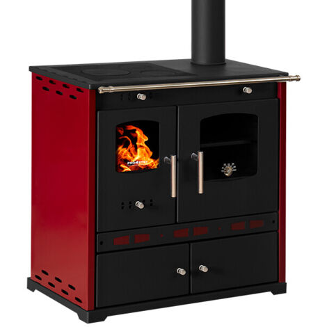 Cucina a Legna Prometey Perfect Eco Lux Bordo - 7,5 kW Piastra in Ghisa, Eleganza Classica ed Efficienza Termica
