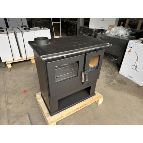 Stufa a Legna Verso CS - 7,7 kW  Piastra Superiore in Metallo, Riscaldamento Efficiente e Uscita Fumi a Sinistra