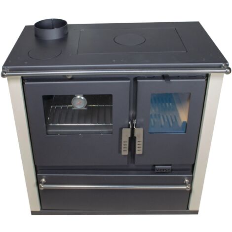 Cucina a Legna Verso CS Plus - 7,7 kW Piastra Superiore in Metallo, Forno in Acciaio Inox, Pannelli Laterali Verniciati Avorio e Uscita Fumi a Sinistra