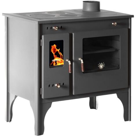 Cucina a Legna Prometey Eco Retro - 7 kW Stile Vintage, Efficienza Ecologica e Piastra Superiore in Ghisa