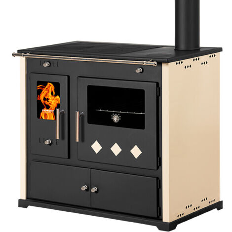 Cucina a Legna Prometey Pr. Lux Eco - 9,5 kW Piastra in Ghisa, Design Elegante e Colore Avorio