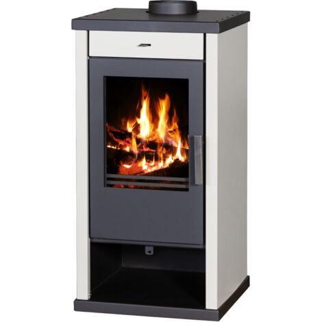 Stufa a Legna Vanessa Lux – 9 kW con Pannelli Laterali Verniciati Color Avorio e Design Elegante